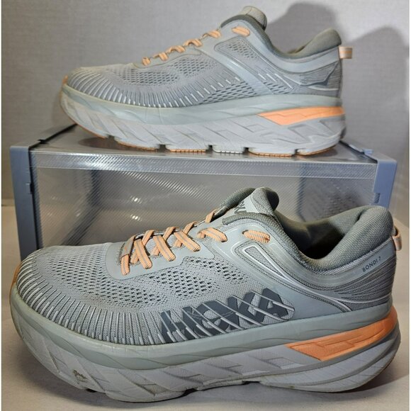 Hoka ONE ONE BONDI 7 Women's  Harbor Mist/ Sharkskin Running Sneakers  Size 10 - Picture 1 of 16